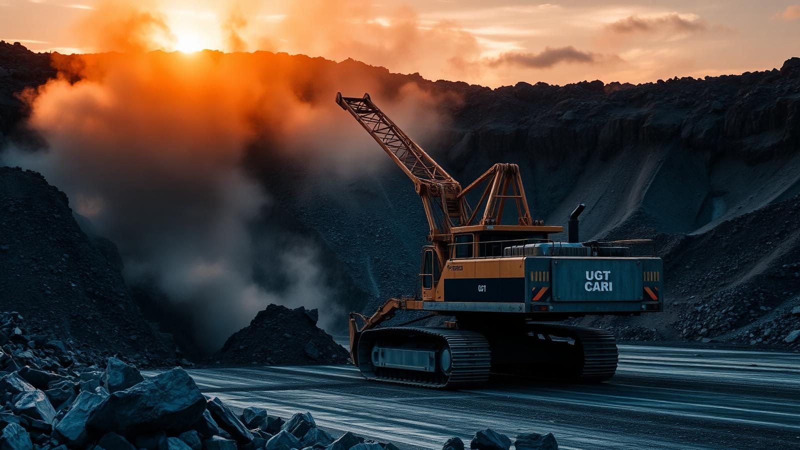 Excavator working in an open pit mine